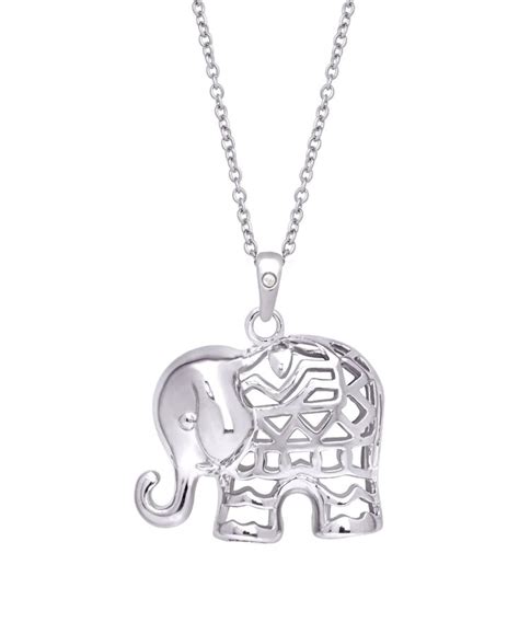 Macy S Diamond Accent Silver Plated Elephant Pendant Necklace Macy S