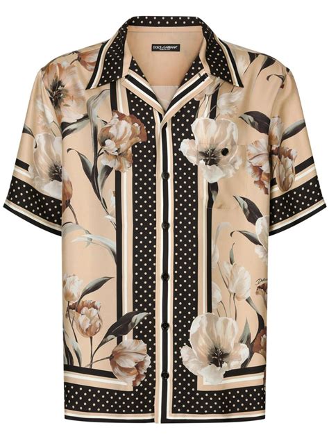 Dolce Gabbana Floral Print Silk Shirt Brown Farfetch Uk