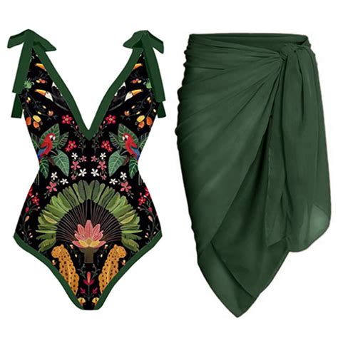 Jungle Goddess Glam Prints Bathing Suit And Matching Sarong Australia Woodland Gatherer