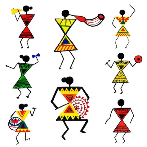 Watercolor Hand Drawn Warli Art Collection Premium Vector