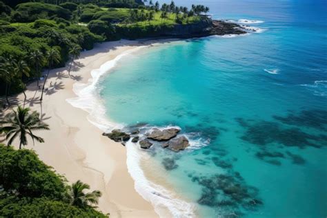 Aerial view of beautiful tropical beach with white sand and turquoise ...