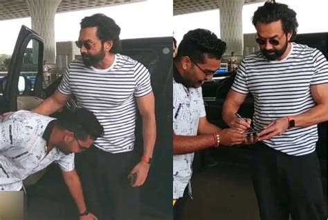 Fan Touch Bobby Deol Feet At Airport Video Viral Entertainment News