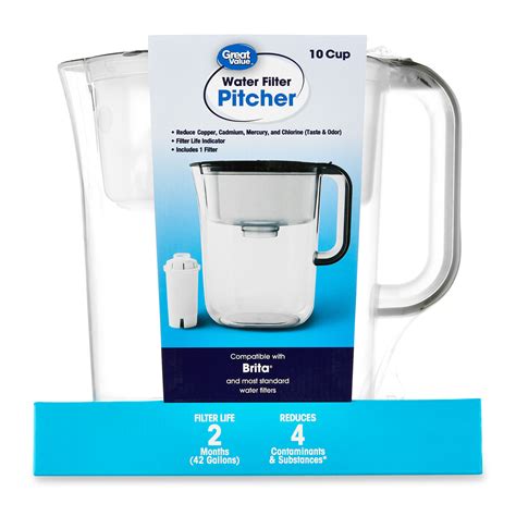 Great Value Water Filter Pitcher 10 Cup Series, Black Color, BPA-Free ...