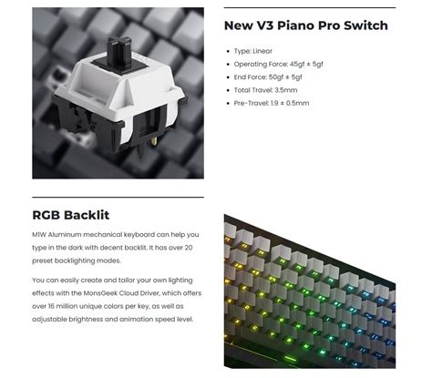 MonsGeek M W RGB Hot Swappable Wireless Mechanical Keyboard With Side Printed Shine Through