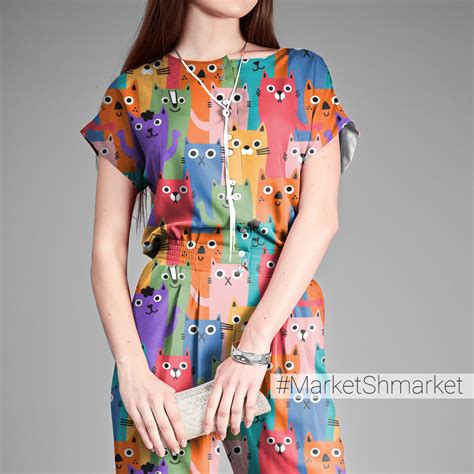 Ткани Ткань с котами разноцветными - закажи на #MarketShmarket.com ...
