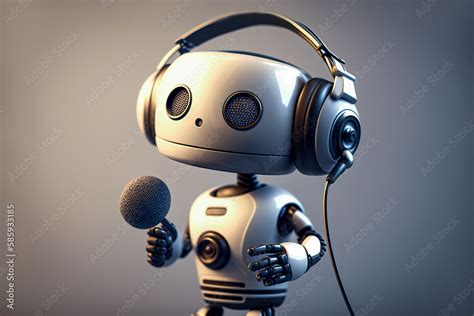 Ai Robot Journalist With Mic And Headphones Podcast Interview Concept