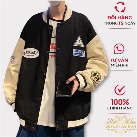 Áo khoác bomber Super Fashion nam nữ vải dù lớp form rộng thêu họa tiết kiểu bóng chày hot