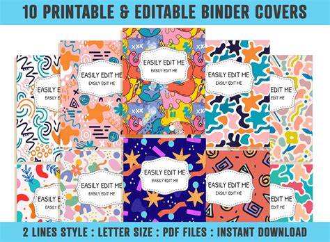 Abstract Binder Cover 10 Printable Editable Coversspines Etsy