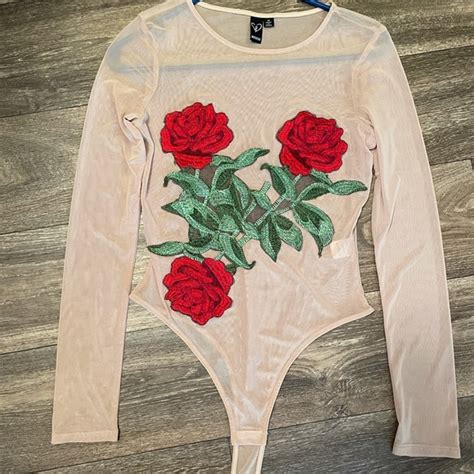Windsor Tops New Nude Mesh Bodysuit With Floral Decals Poshmark
