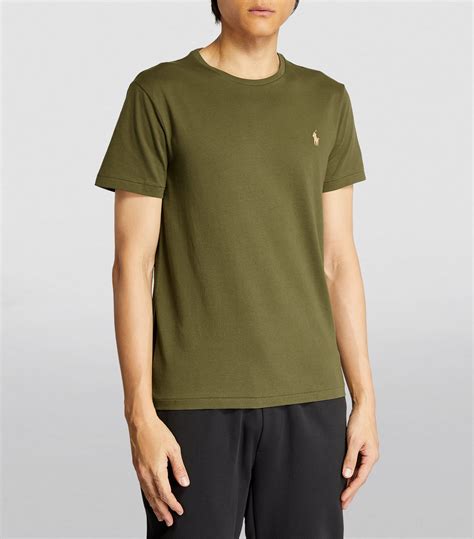 Mens Polo Ralph Lauren Green Cotton Polo Pony T Shirt Harrods Uk