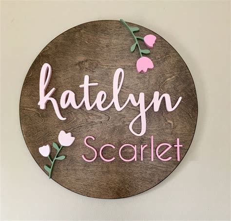 18 Round Floral • Custom Name Wood Sign With 2 Flowers • Wood Cutout