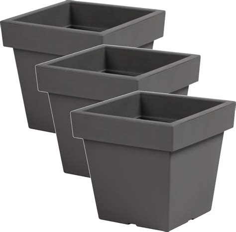 4x Pots de fleurs pots de fleurs carrés en plastique 20 cm gris clair