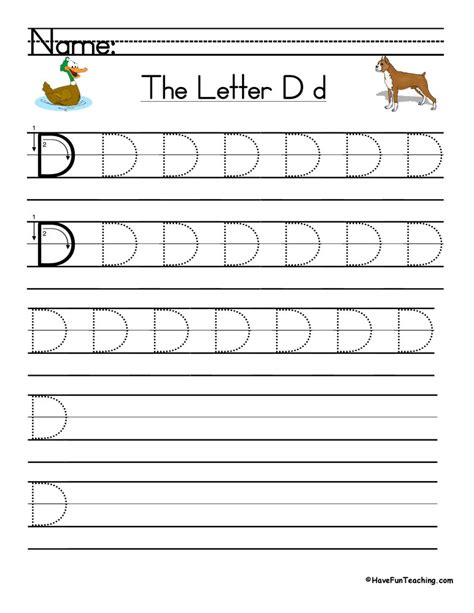 Letter D Handwriting Worksheets | AlphabetWorksheetsFree.com