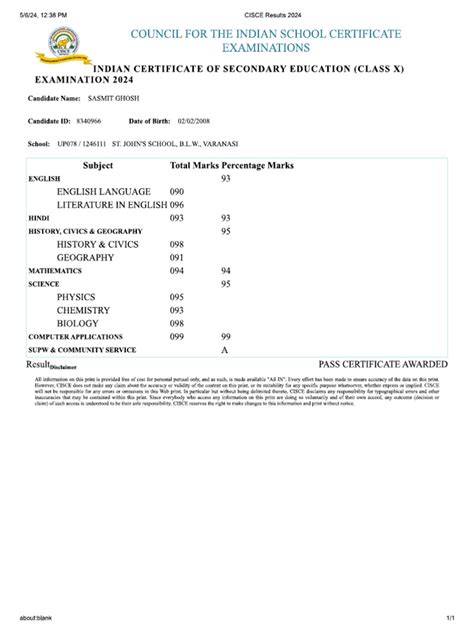 Class 10 Boards Marksheet Icse Pdf