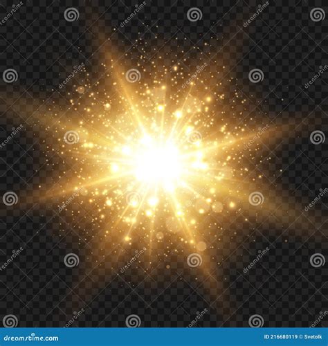 Starburst With Sparkles And Rays Golden Light Flare Effect With Stars