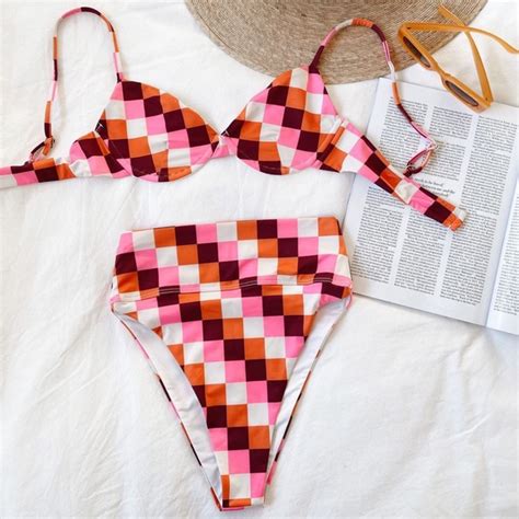 Beach Riot Swim Beach Riot Brand New Sangria Checkers Bikini Set Poshmark
