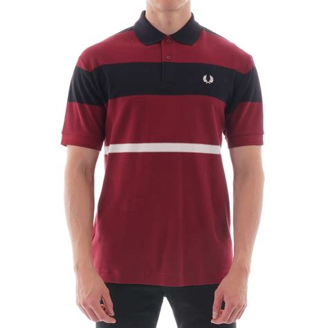 Fred Perry Bold Stripe Polo Shirt Dark Red M7504