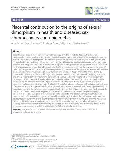PDF Placental Contribution To The Origins Of Sexual Dimorphism In Health And Diseases Sex