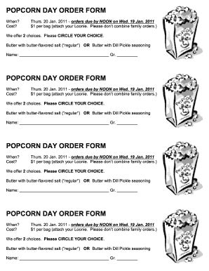 Fillable Online Popcorn Day Order Form Popcorn Day Order Form Popcorn