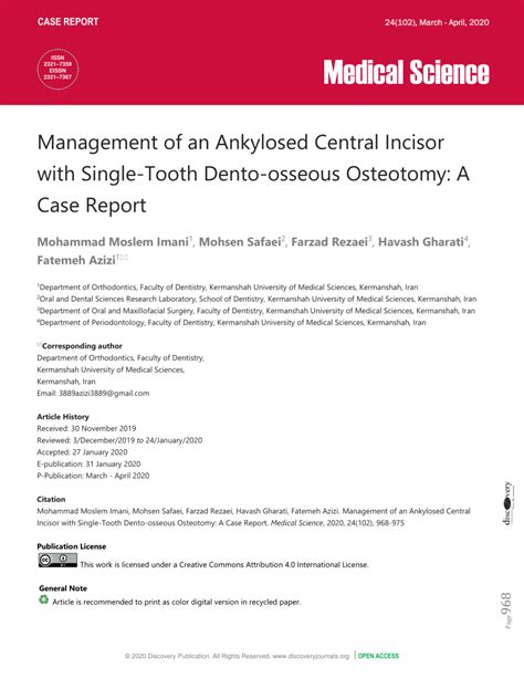 Pdf Management Of An Ankylosed Central Incisor With Single Tooth Dento Osseous Osteotomy A