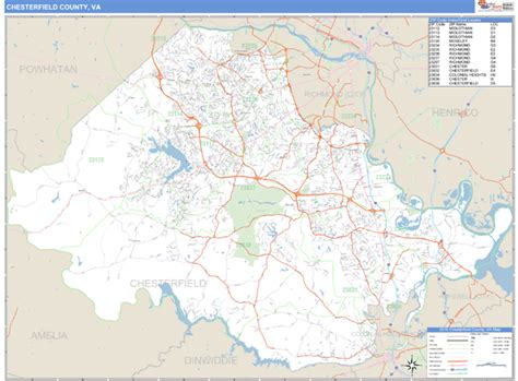 Chesterfield County, Virginia Zip Code Wall Map | Maps.com.com