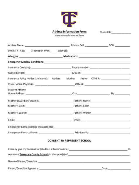 Fillable Online Sex M F Age Graduation Year Sport S Fax Email