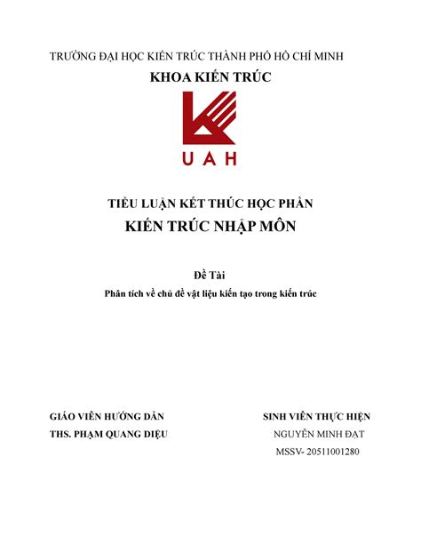 TIỂU LUẬN KIẾN TRÚC NHẬP MÔN TRƯỜNG ĐẠI HỌC KIẾN TRÚC THÀNH PHỐ HỒ