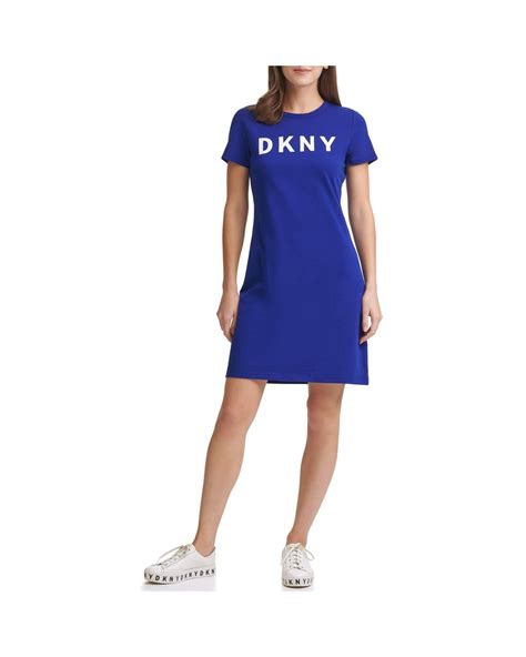 DKNY Cotton Logo T-shirt Dress in Marine (Blue) - Lyst