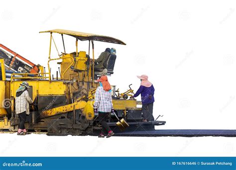 Many Workers With Equipment Helped To Build Or Paver The Road With