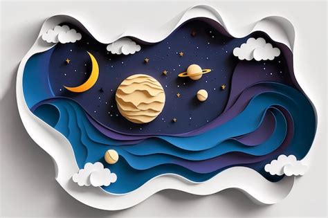 Estilo De Arte En Papel 3D Nubes Y Estrellas Esponjosas Modernas En La