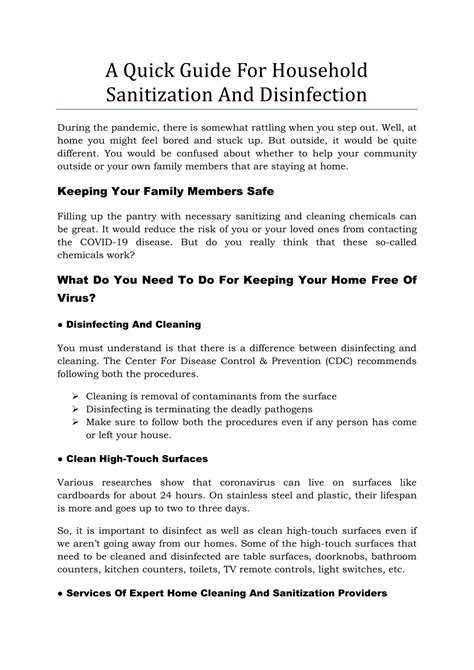 Ppt A Quick Guide For Household Sanitization And Disinfection