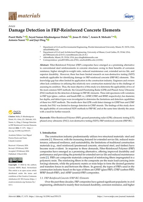 Pdf Damage Detection In Frp Reinforced Concrete Elements