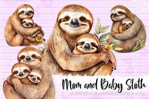 Mom And Baby Sloth Clipart Graphic By Jafar1Rampersad Creative Fabrica