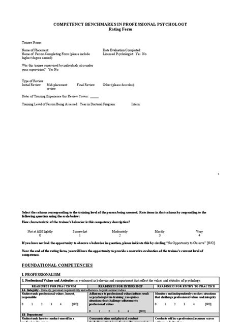 Competency Rating Form Pdf Educational Assessment Evidence Based