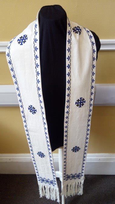 Clerical Stole Medium Length Blue Black On Beige Hadeel Fair