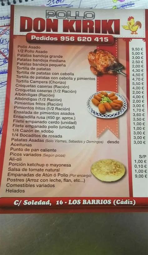 ASADOR POLLOS DON KIRIKI LOS BARRIOS CARTA Ubicación Horario y Contacto