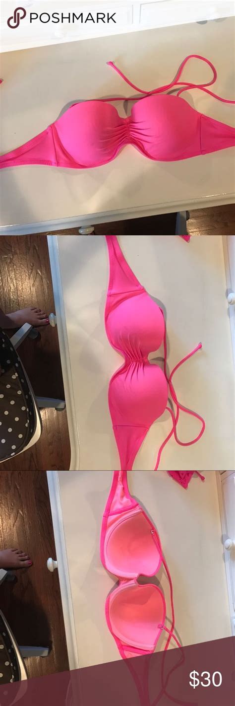 Strapless Hot Pink Victoria Secret Bathing Suit Victoria Secret Pink Hot Pink Pink Bathing