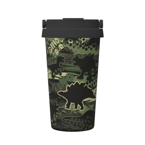 Insulated Coffee Mug With Lid Camo Dinosaurs T Rex Insulated Tumbler