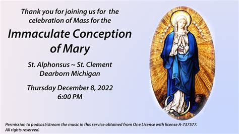 Mass Feast Of The Immaculate Conception December 8 2022 6 00 Pm Youtube