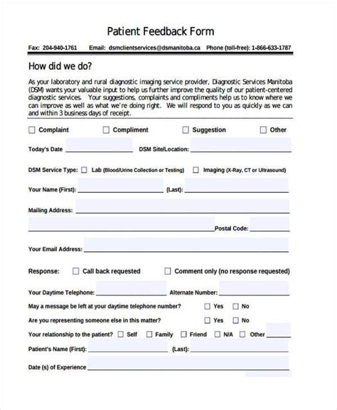 Free 8 Patient Feedback Forms In Pdf Ms Word