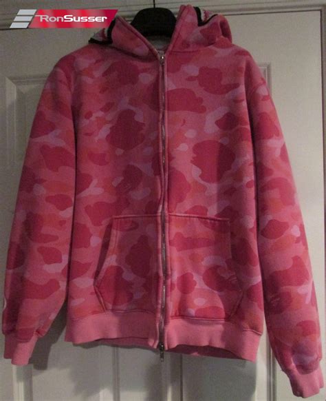 Authentic Bape Bathing Ape Fire Camo Shark Full Zip Hoodie Pink Xl Fits Like Medium