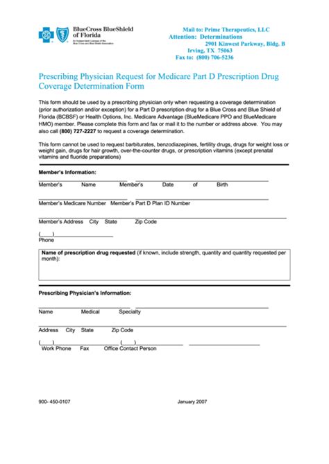 Fillable Prescribing Physician Request For Medicare Part D Prescription Drug Coverage