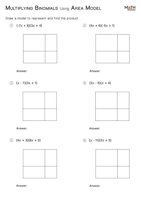 Multiplying Binomials Worksheets Math Monks