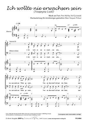 Ich Wollte Nie Erwachsen Sein By Peter Maffay Mixed Choir Sheet Music