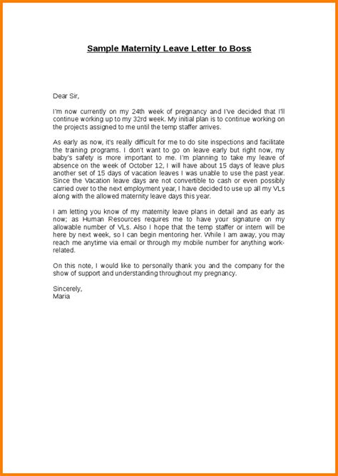 Sample Letter Of Maternity Leave To Employer