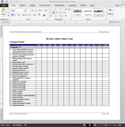 Direct Mail Plan Template Word