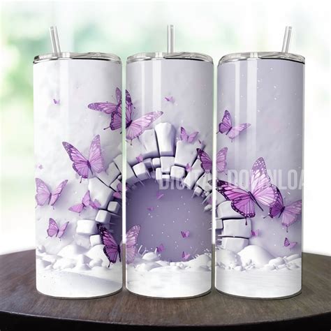 3d Butterfly Tumbler Wrap 20oz 3d Bundle Blue White Purple Pink