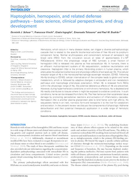 Pdf Haptoglobin Hemopexin And Related Defense Pathwaysâ€”basic