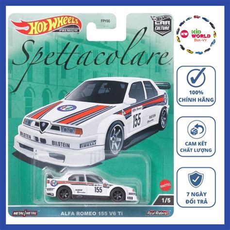 Xe mô hình Hot Wheels Premium Spettacolare Series ALFA Romeo 155 V6 Ti HKC48 bánh cao su
