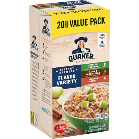 Quaker Instant Oatmeal Flavor Variety Value Pack 20 Packets 8 Apples